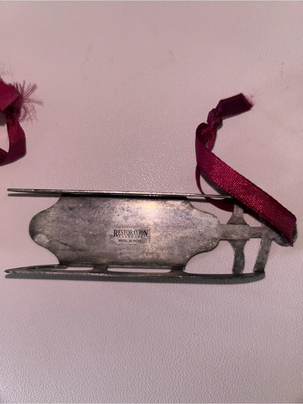 RESTORATION HARDWARE Heavy Silverplated Sled  & Skates Christmas Ornaments